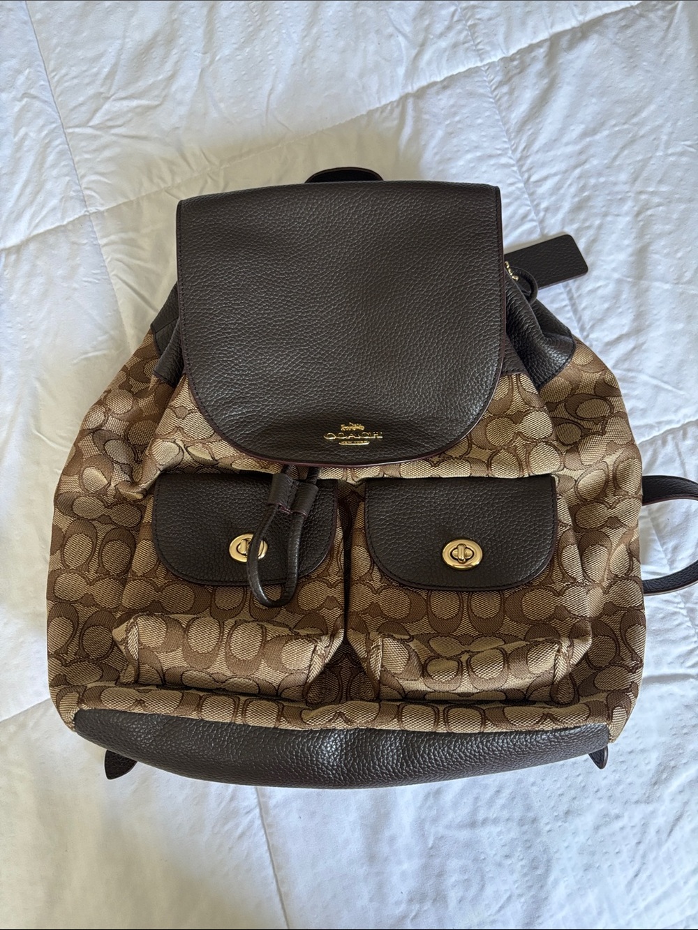 Coach Brown Signature Canvas Backpack with Dark Brown Leather